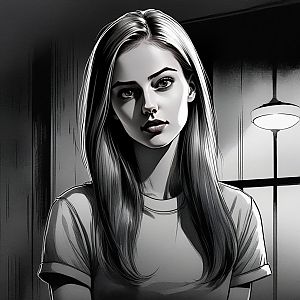 Monochromatic Illustration of Thoughtful Woman