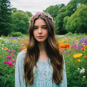 Serene Woman in Wildflower Meadow