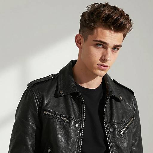 Stylish Young Man in Black Leather Jacket Gen Z Fashion Portrait