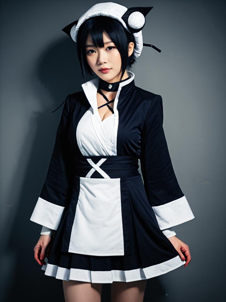 Realistic Nemu Kurotsuchi Cosplay Woman in Black and White Costume