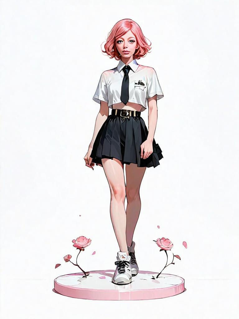 Stylized Digital Illustration of Woman in Casual Chic Outfit with Pink Hair