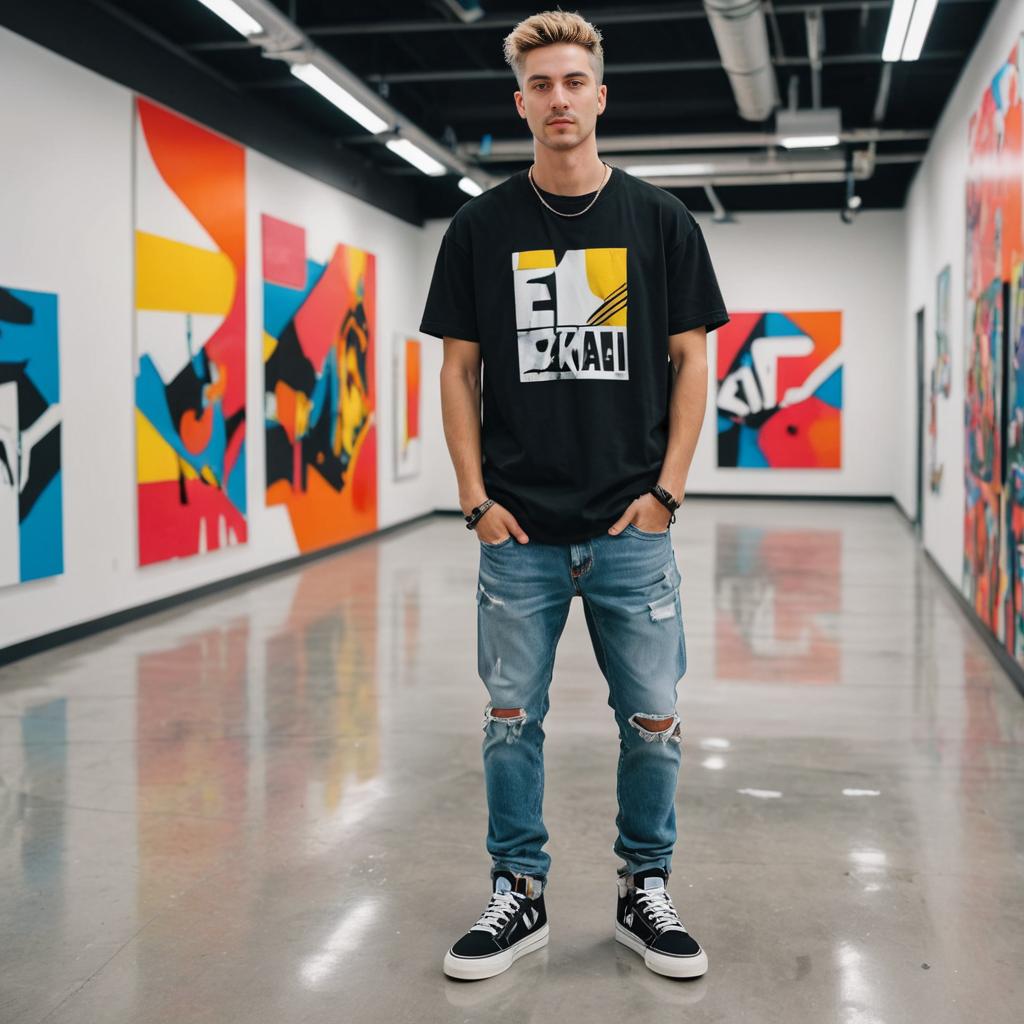 Confident Man in Streetwear at Art Gallery