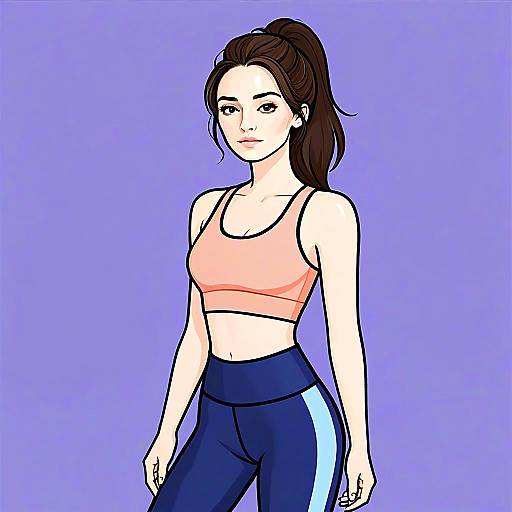 Woman with Pretty Face and Hair in Peach Sport Activewear Illustration