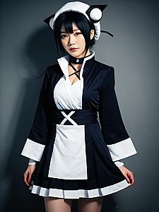 Realistic Nemu Kurotsuchi Cosplay Woman in Black and White Costume