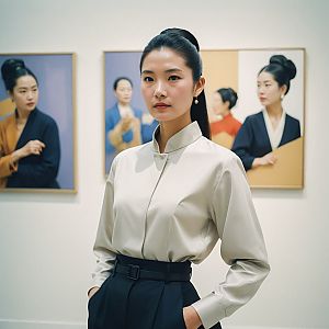 Confident Woman in Art Gallery