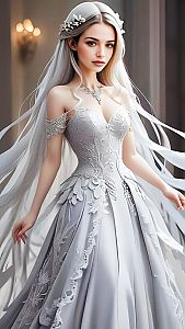 Elegant Woman in White Gown with Silver Hair