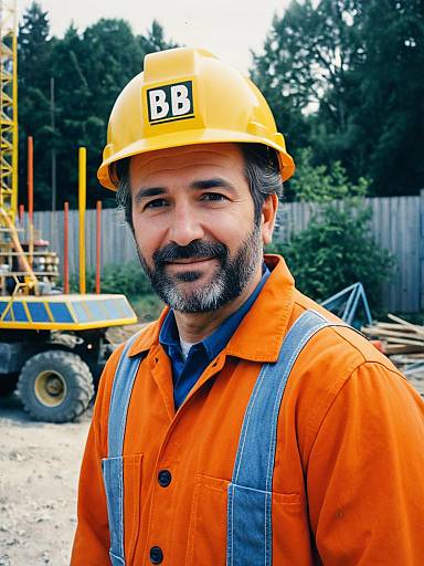 Man in Bob Builder Costume Photorealistic Outdoor Portrait Daylight