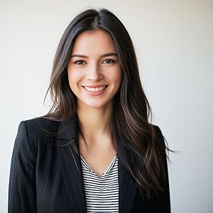 Young Professional Woman Smiling in Black Blazer Portrait