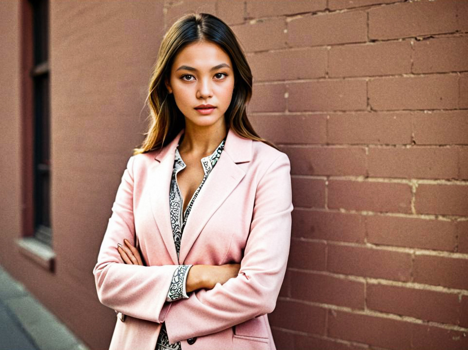 Confident Young Woman in Pink Suit