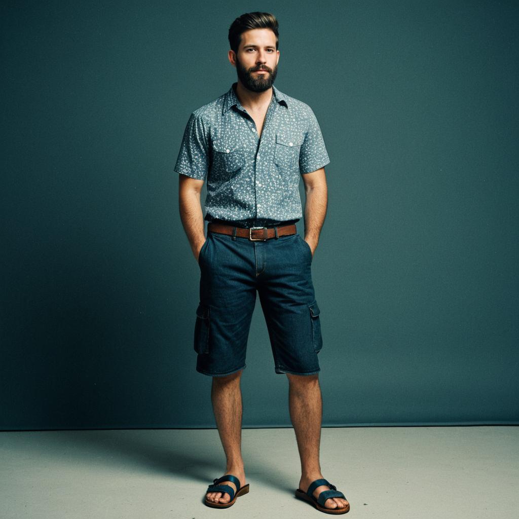 Confident Bearded Man in Casual Summer Attire Confident Bearded Man in Casual Summer Attire