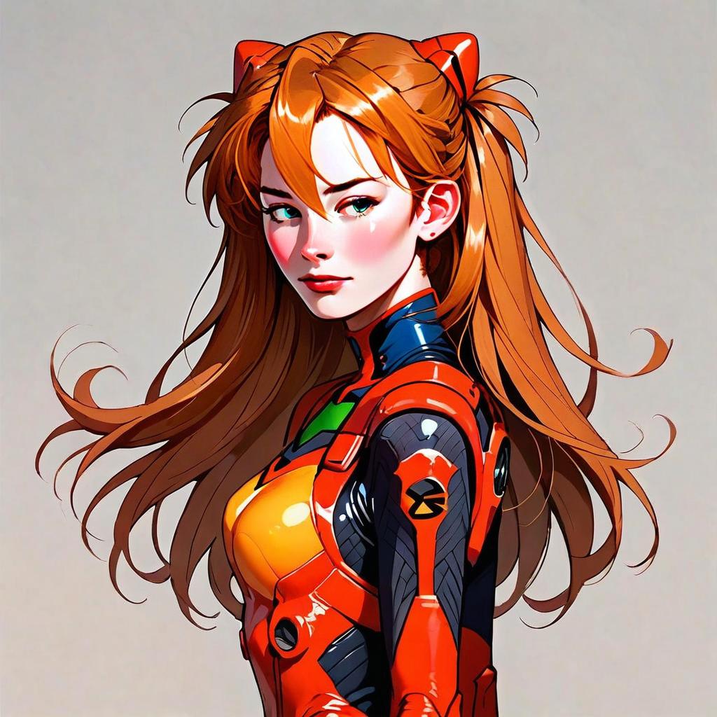 Anime Style Futuristic Woman in Orange Bodysuit Digital Illustration