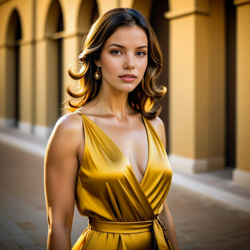 Young Woman in Golden Satin Gown Young Woman in Golden Satin Gown