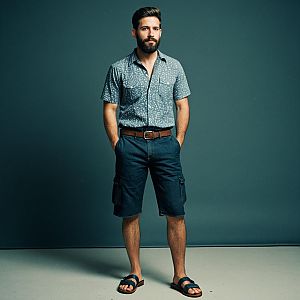 Confident Bearded Man in Casual Summer Attire