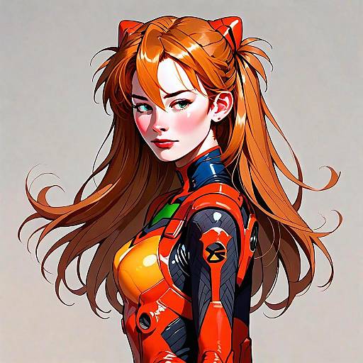Anime Style Futuristic Woman in Orange Bodysuit Digital Illustration