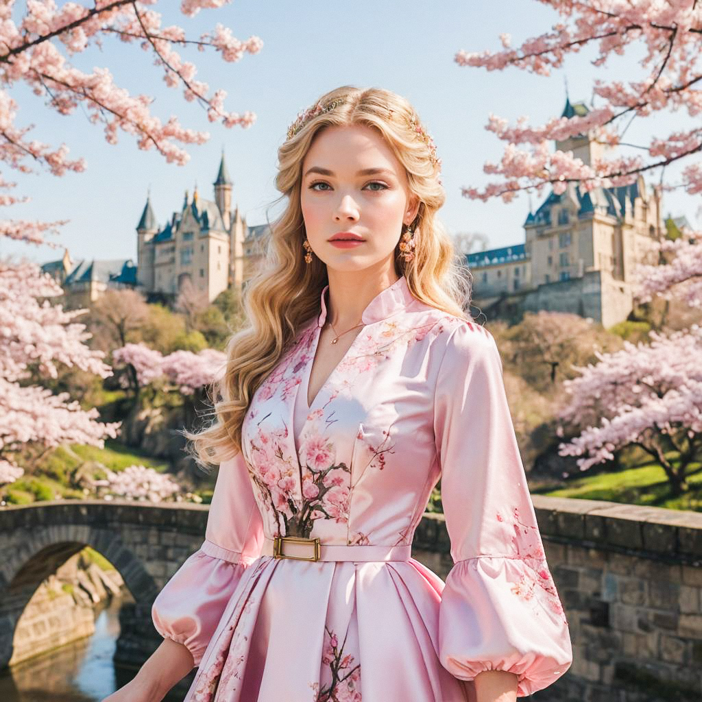 Woman in Pink Dress Among Cherry Blossoms Woman in Pink Dress Among Cherry Blossoms