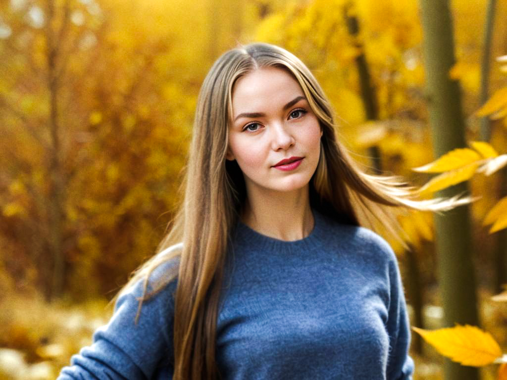 Confident Young Woman in Autumn Leaves