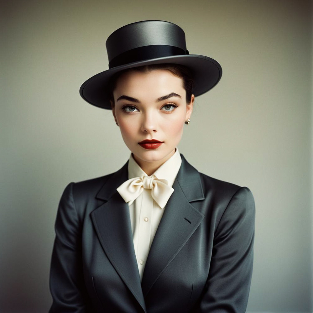 Elegant Woman in Stylish Hat and Tailored Suit