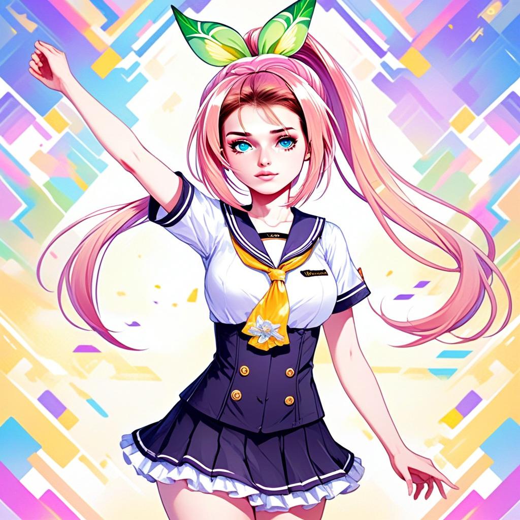 Hana Pangya Anime Girl in School Uniform Digital Art