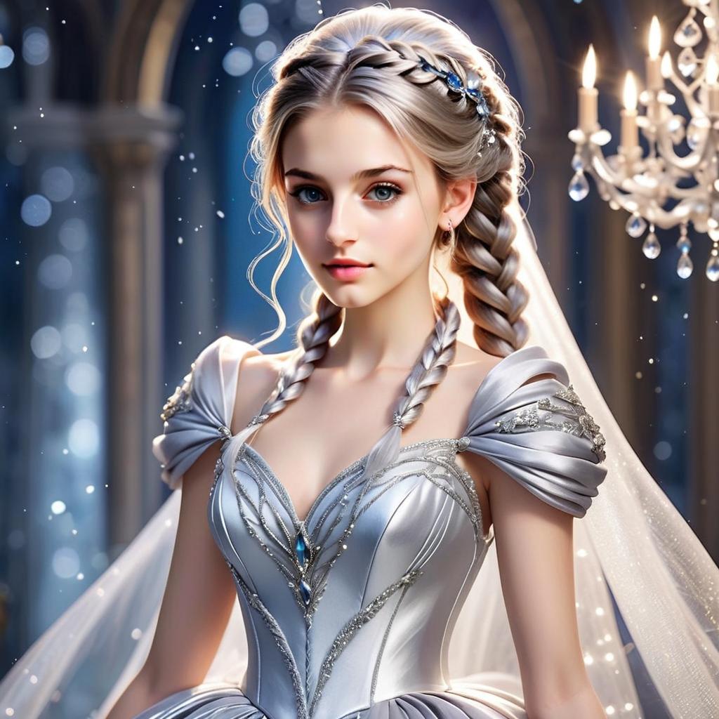 Young Woman in Elegant Silver Gown