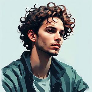 Digital Portrait of a Young Man with Curly Hair