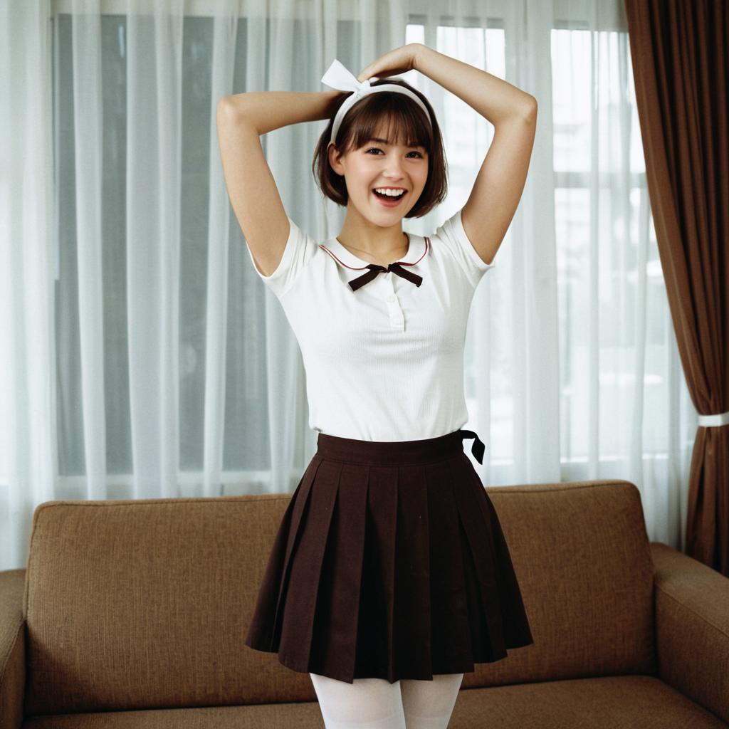 Cheerful Young Woman in Bright Room Cheerful Young Woman in Bright Room