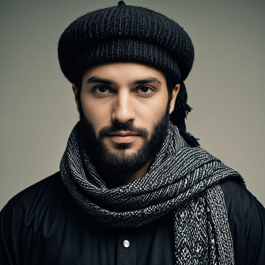 Bearded Man in Black Abaya with Scarf Bearded Man in Black Abaya with Scarf