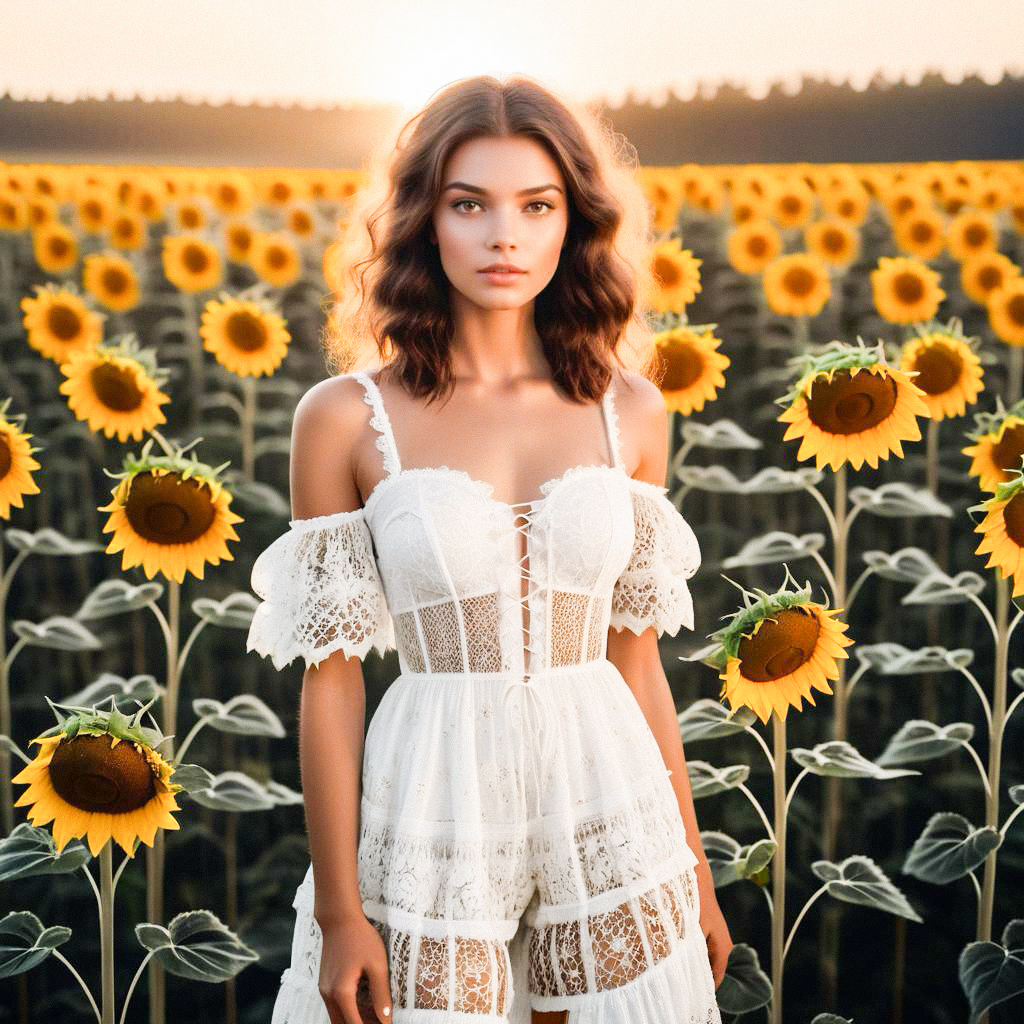 Graceful Woman in Sunflower Field