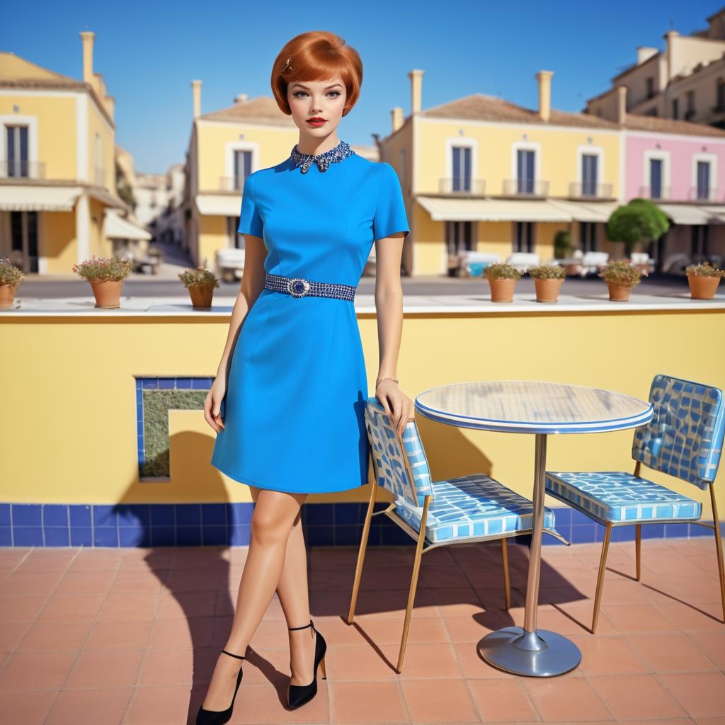 Stylish Woman in Retro-Inspired Blue Dress