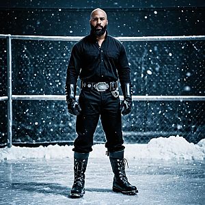 Bald Man in Black Outfit on Snowy Surface