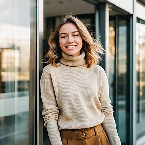 Young Woman in Cozy Autumn Outfit