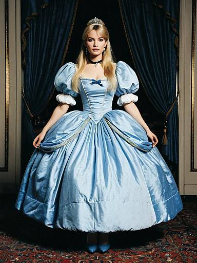 Elegant Cinderella Costume in Blue Ball Gown with Tiara and Choker