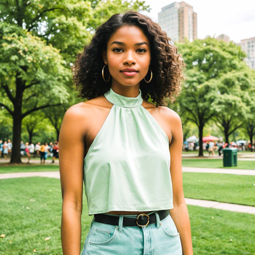 Confident Woman in Stylish Outfit in Green Park