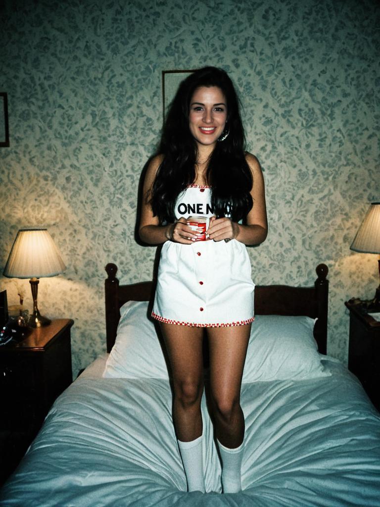 Young Woman in One Night Stand Fancy Dress in Vintage Bedroom