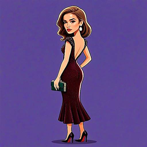 Elegant Woman in Deep V-Back Backless Cocktail Dress with Pretty Hair