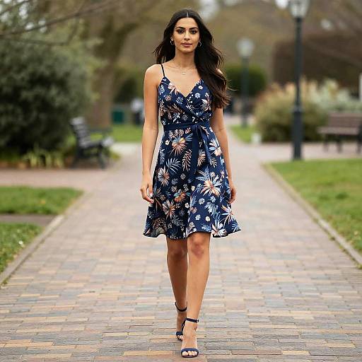 British Made Summer Dress Woman Standing on Brick Walkway in Floral Dress