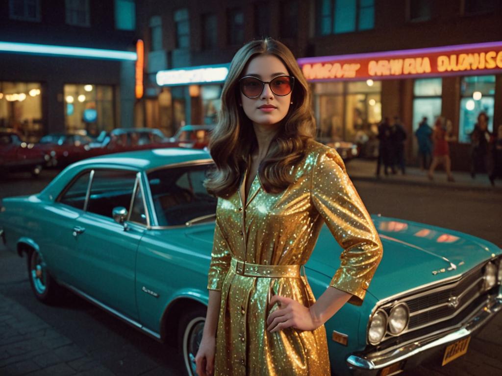 Confident Woman in Vanessa Kensington Costume with Vintage Car