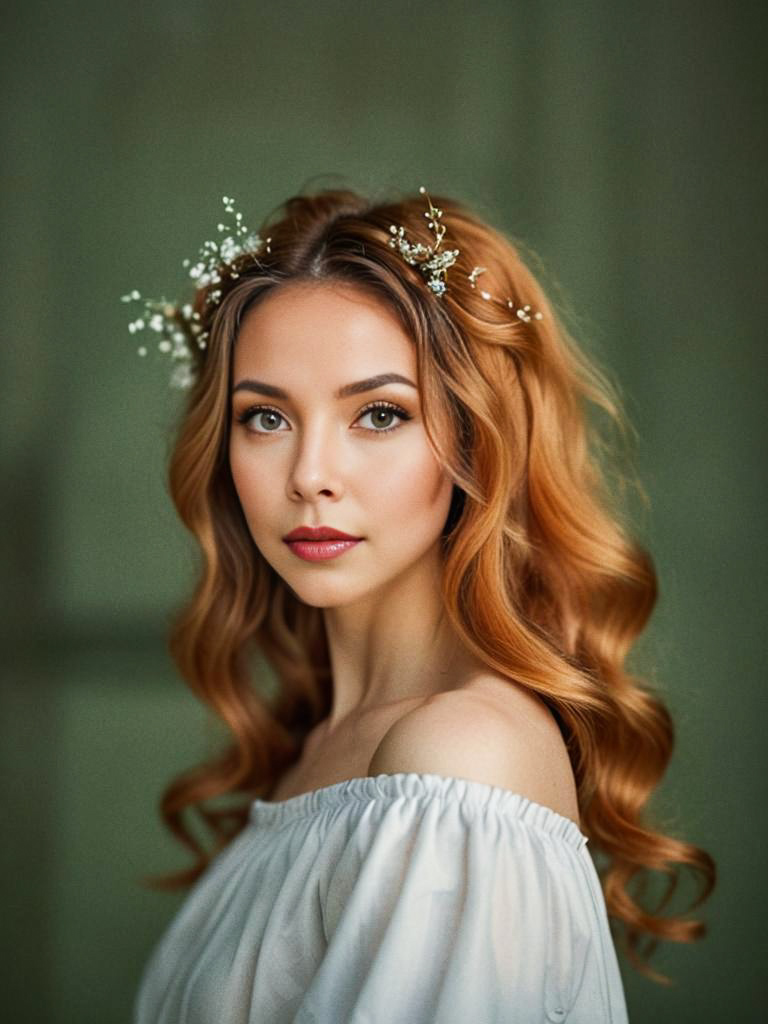 Enchanting portrait of a young woman with floral accents