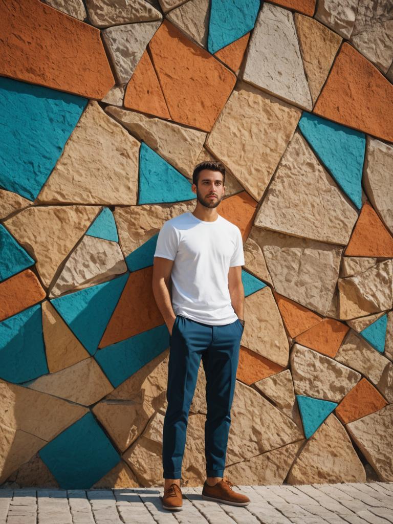 Thoughtful Man by Colorful Ancient Wall