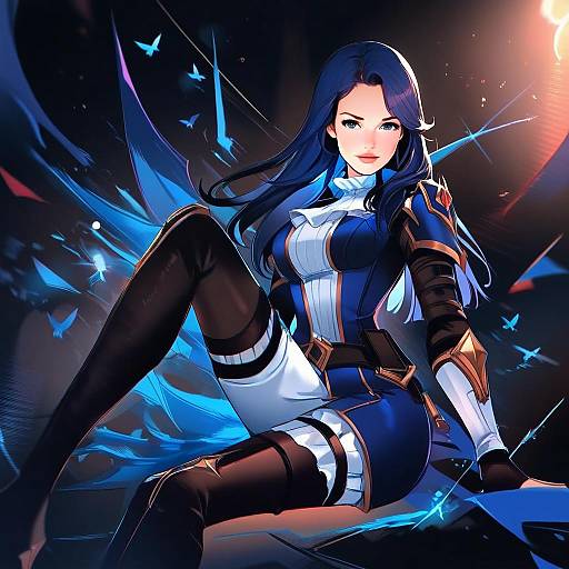 Arcane Style Futuristic Woman with Blue Armor and Ethereal Butterflies