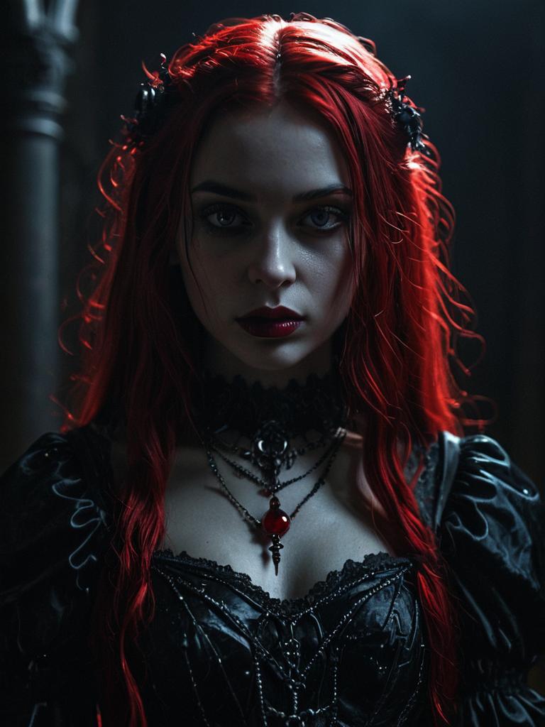 Gothic Woman Portrait with Red Hair in Victorian Corset