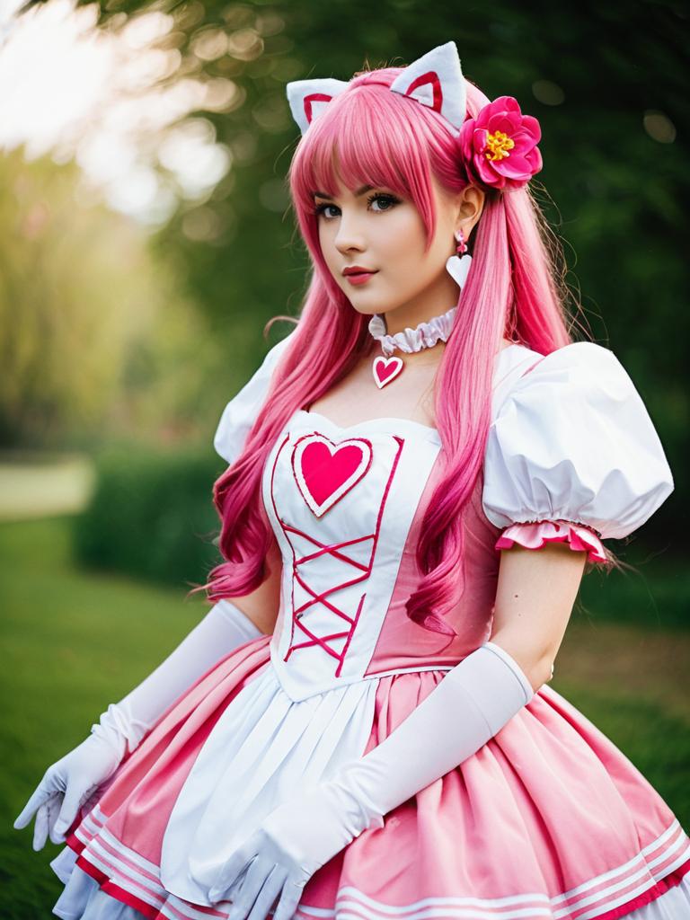 High-Quality Cure Grace Anime Cosplay Portrait in Pink Costume