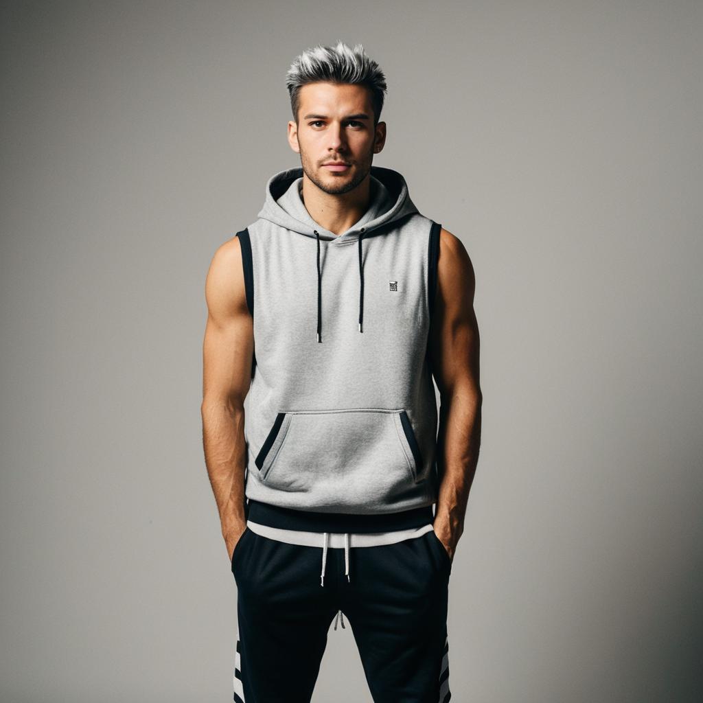 Fit Young Man in Sleeveless Hoodie