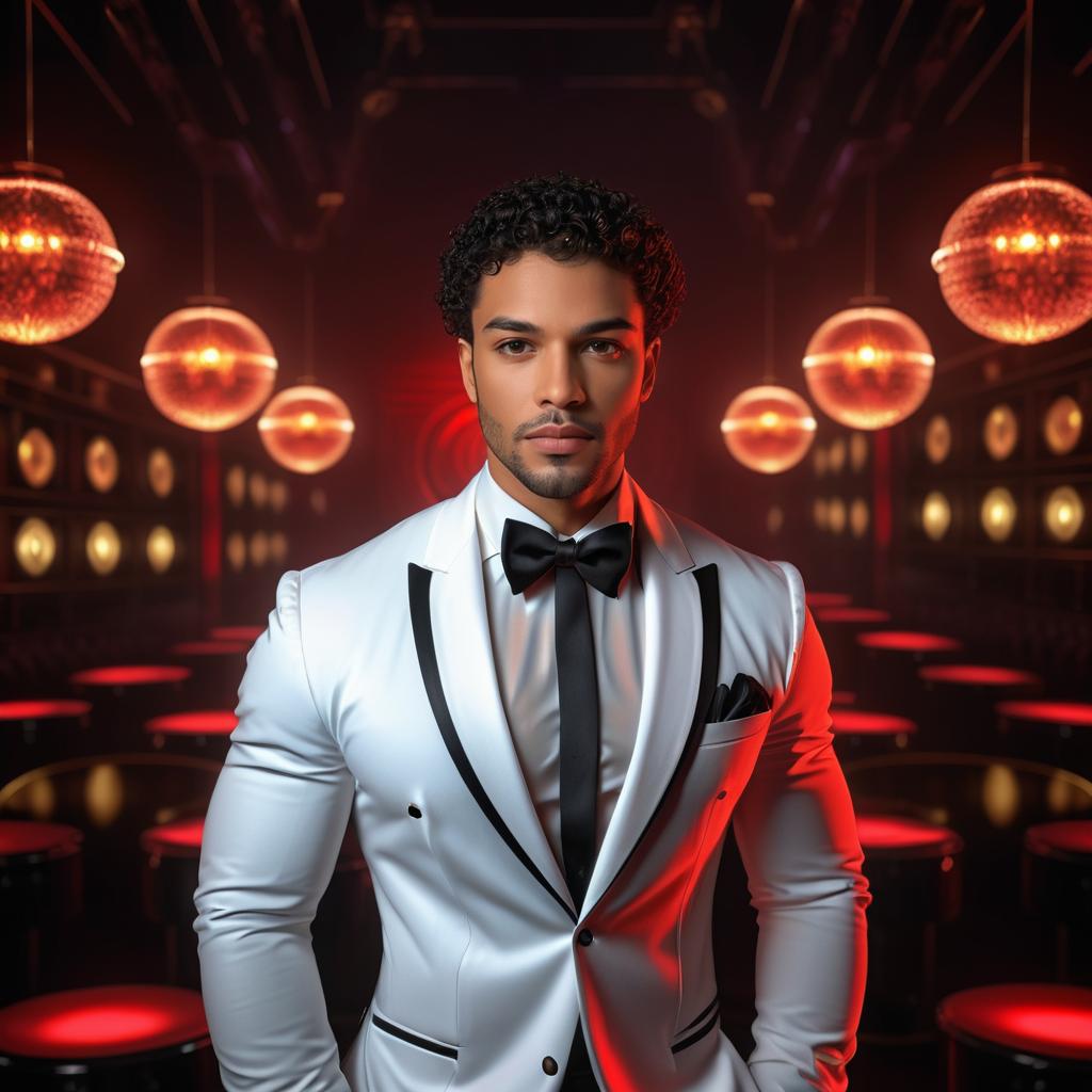 Stylish Man in White Tuxedo at Elegant Lounge