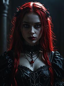 Gothic Woman Portrait with Red Hair in Victorian Corset