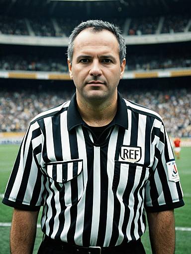 Man in Referee Costume Photorealistic Outdoor Portrait in Stadium