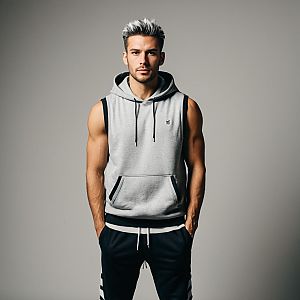 Fit Young Man in Sleeveless Hoodie