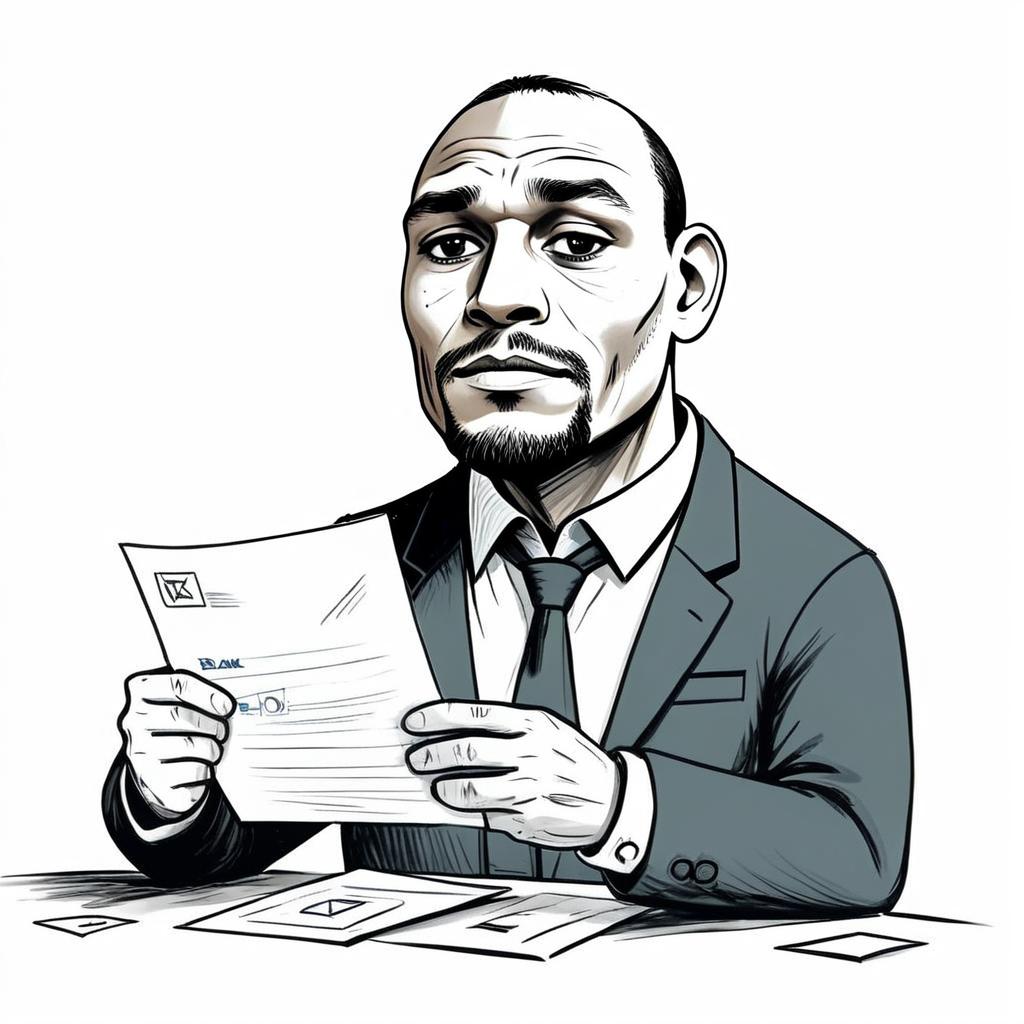 Serious Businessman Caricature Holding Document Illustration