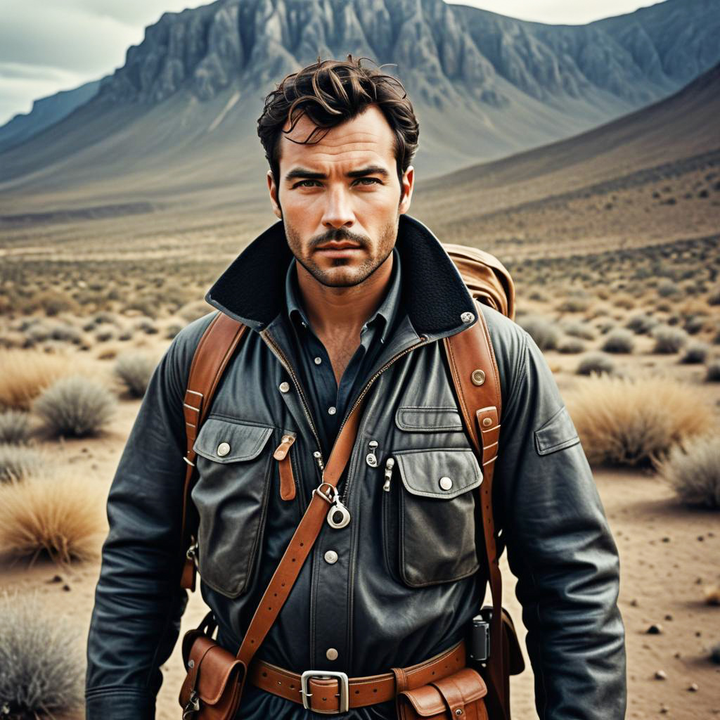 Rugged Man in Desert Landscape