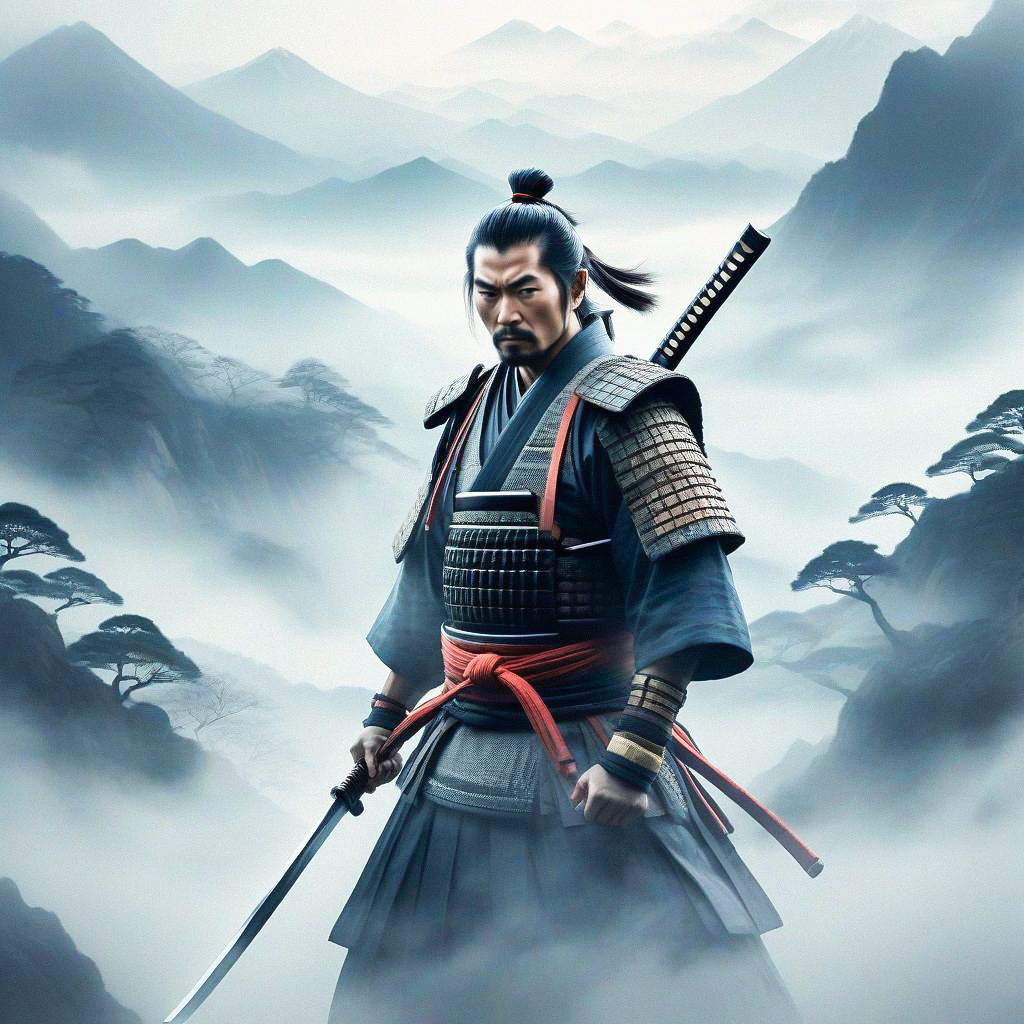 Warrior in Misty Mountains with Katana
