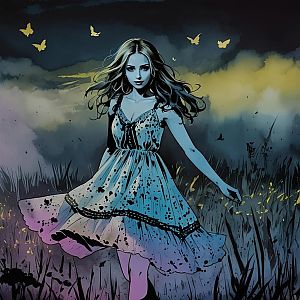 Young Woman Twirling in Ethereal Landscape